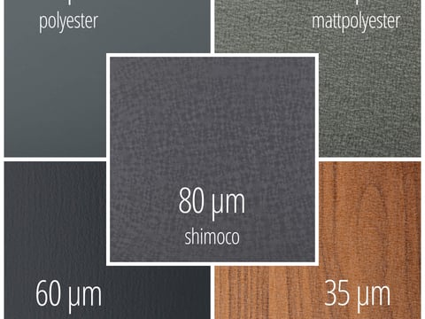 Vergelijking van verschillende coatings voor damwandplaten: polyester, mat polyester, Shimoco, TTHD, getextureerd polyester